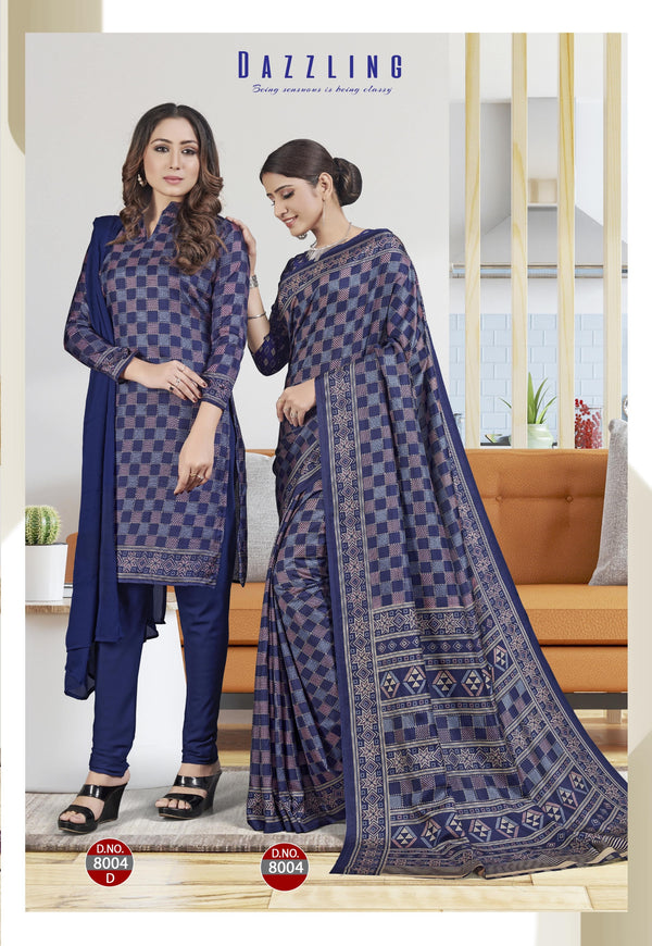 Suit & Saree -Ikkat Silk - Navy Blue (8004)