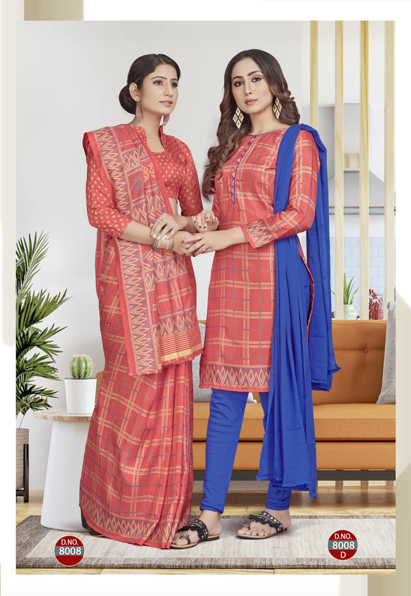 Suit & Saree -Ikkat Silk - Pink (8008)