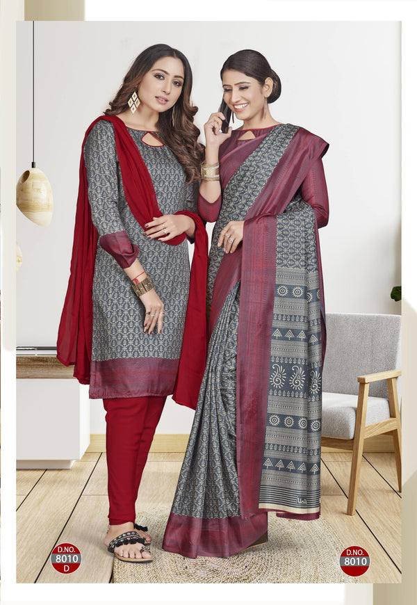 Suit & Saree -Ikkat Silk - Grey (8010)