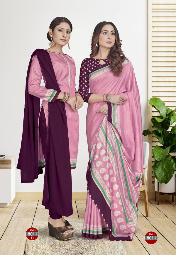 Suit & Saree -Ikkat Silk - Peach & Maroon (8011)