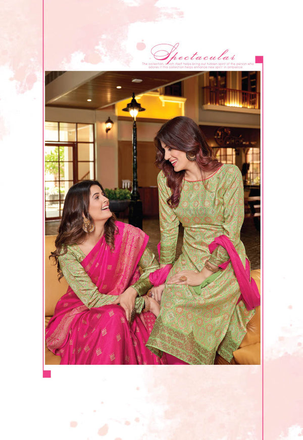 Suit & Saree -Nova Silk - Pink & Green (6005)