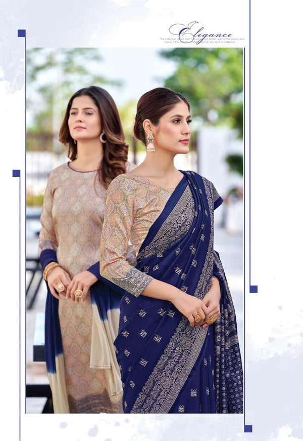 Suit & Saree -Nova Silk - Blue & Beige (6006)