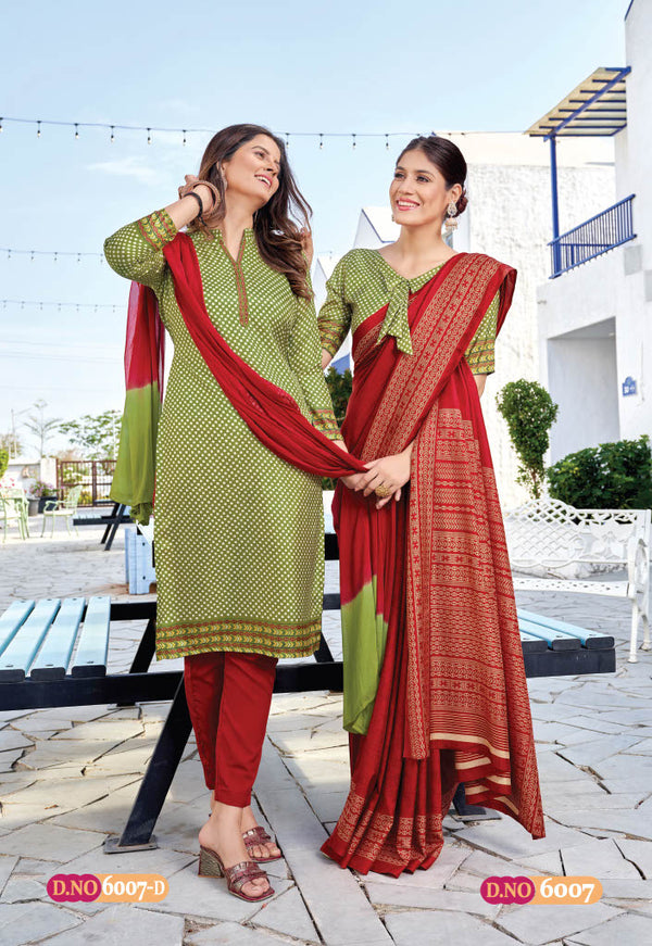 Suit & Saree -Nova Silk - Green & Red (6007)