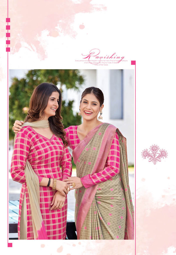 Suit & Saree -Nova Silk - Pink & Beige (6009)