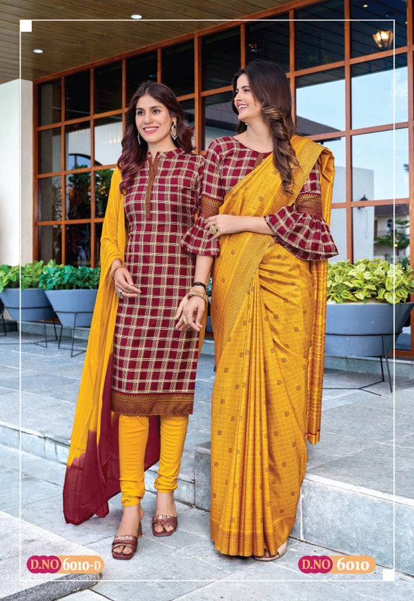 Suit & Saree -Nova Silk - Maroon & Yellow (6010)