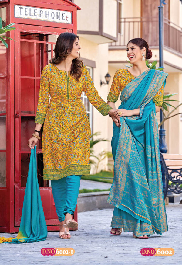 Suit & Saree -Nova Silk - Blue & Yellow (6002)