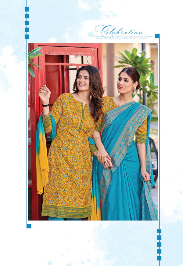 Suit & Saree -Nova Silk - Blue & Yellow (6002)