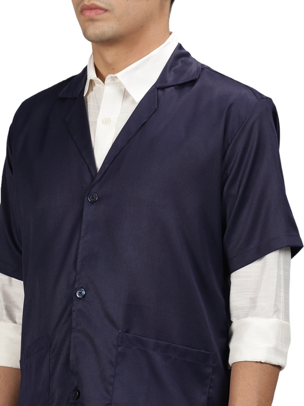 Cotton Unisex Apron Lab Coat - Regular Length - Half Sleeves - Navy Blue