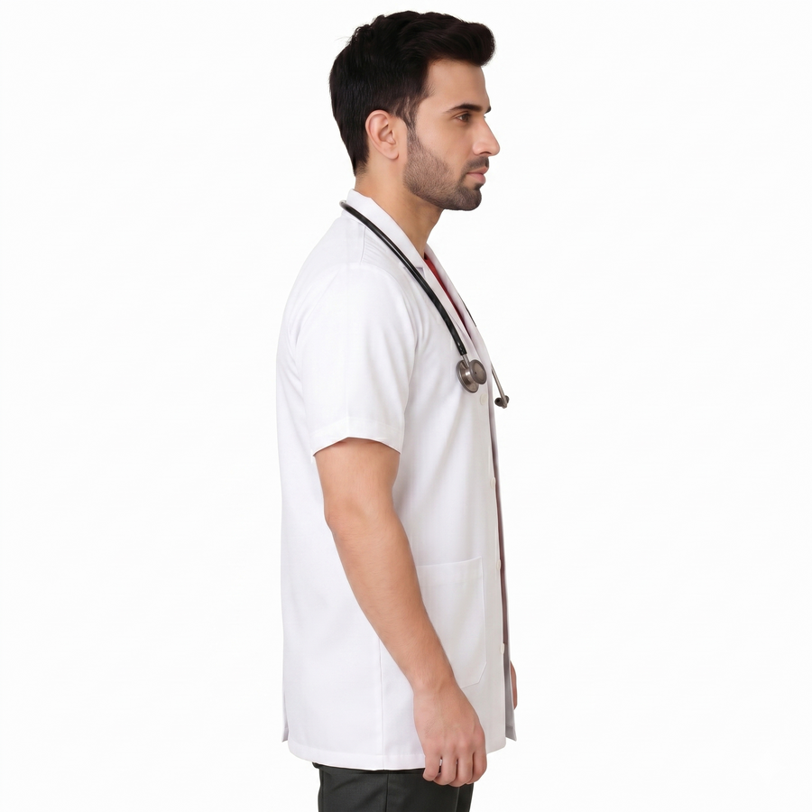 Cotton Unisex Lab Coat Apron – Half Sleeves, Regular Length - White - Right Sleeve