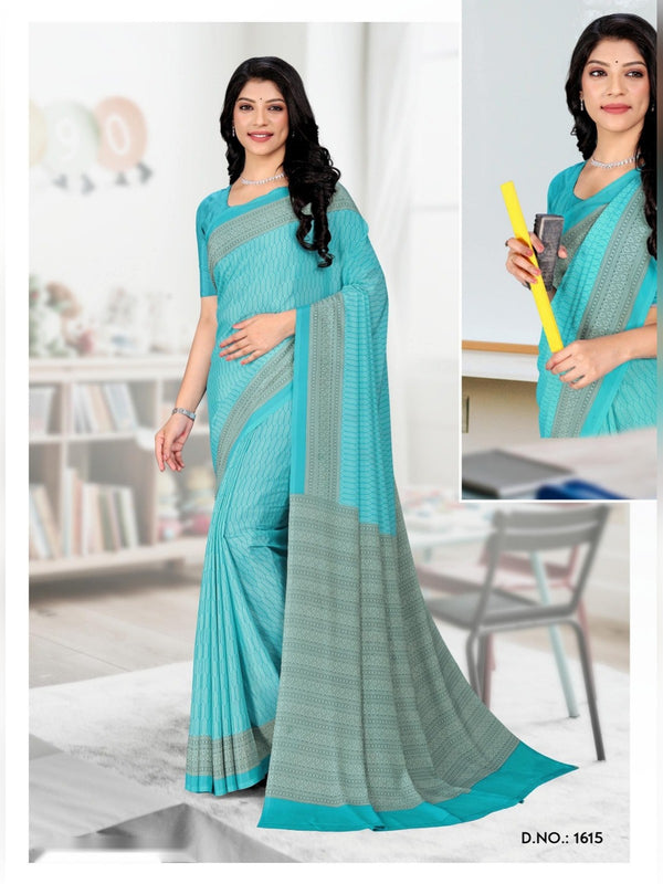 Angoori Crepe uniform saree Aqua Grey D.No 1615