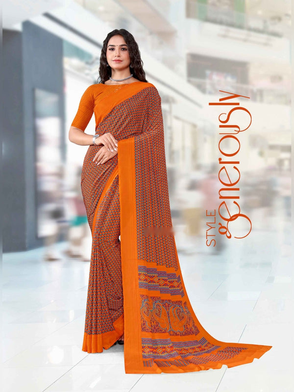 Angoori Crepe uniform saree Brown Orange D.No 1523