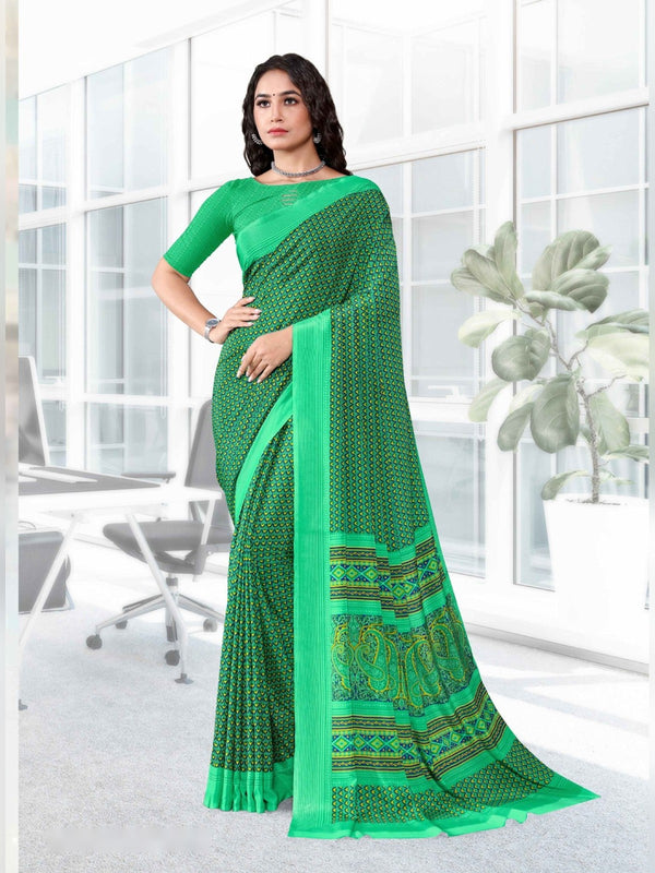 Angoori Crepe uniform saree Green D.No 1524