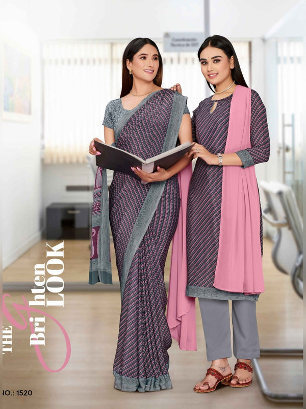 Angoori Crepe uniform saree Mauve Pink D.No 1520