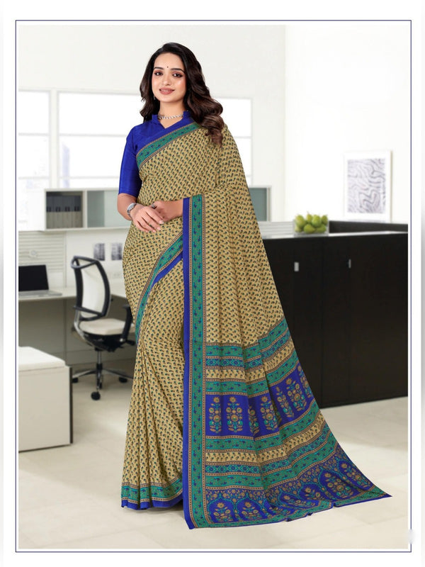 Angoori Crepe uniform saree Olive Blue D.No 1613