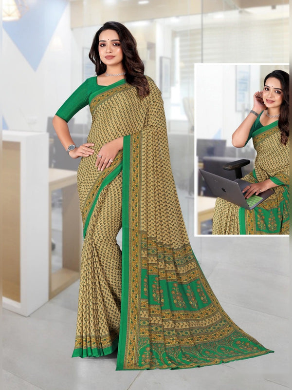 Angoori Crepe uniform saree Olive Green D.No 1614