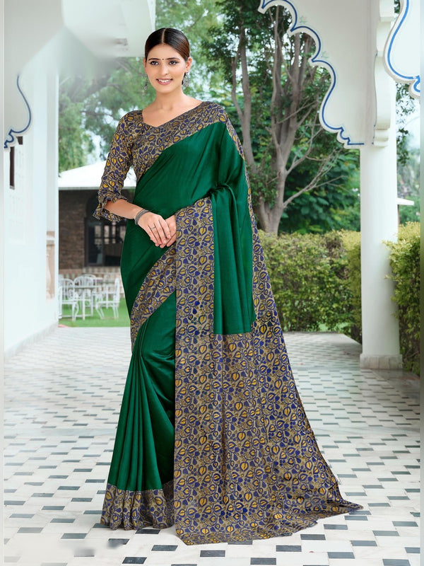 Australian Silk uniform saree Bottle Green D.No 2062
