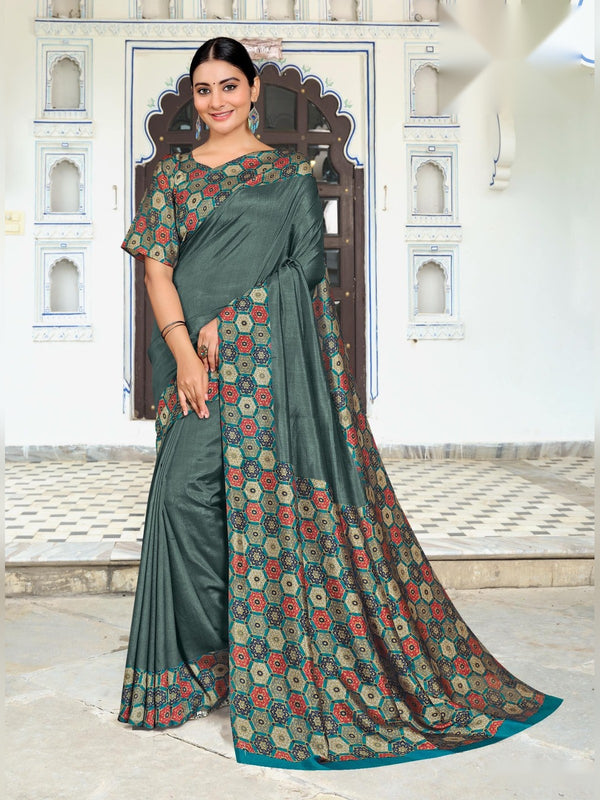 Australian Silk uniform saree Grey Green D.No 2053