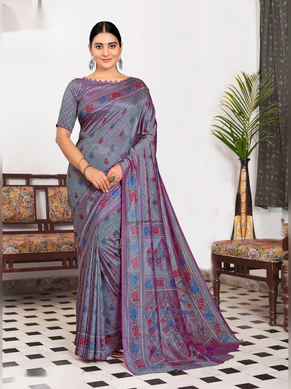 Australian Silk uniform saree Grey Lilac D.No 2059