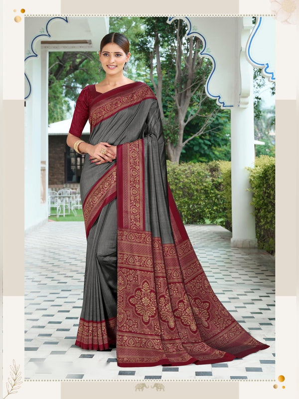 Australian Silk uniform saree Grey Maroon D.No 2068
