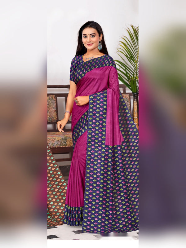 Australian Silk uniform saree Magenta Navy D.No 2066