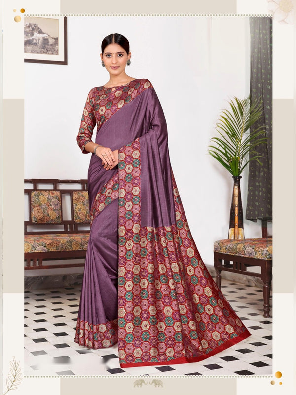 Australian Silk uniform saree Mauve Red D.No 2054