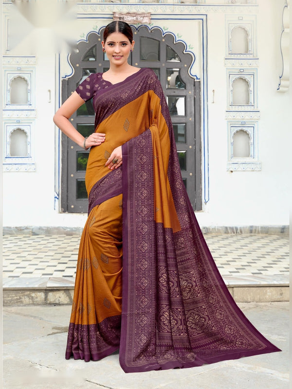 Australian Silk uniform saree Mustard Wine D.No 2058