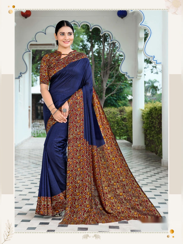 Australian Silk uniform saree Navy Mustard D.No 2061