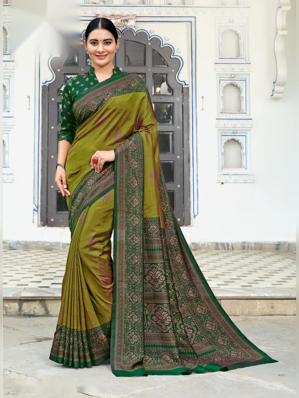 Australian Silk uniform saree Olive Green D.No 2057