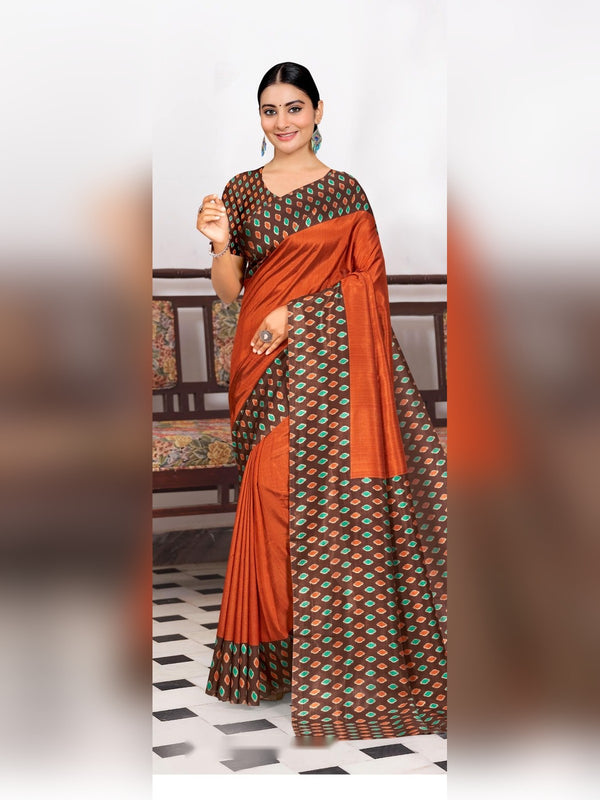Australian Silk uniform saree Orange Brown D.No 2065