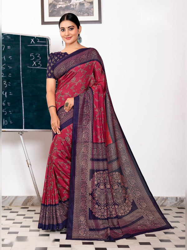 Australian Silk uniform saree Red Purple D.No 2056