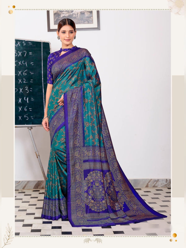 Australian Silk uniform saree Teal Purple D.No 2055