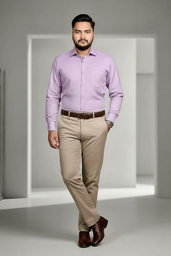Men's fil-a-fil formal shirt in mauve by Mafatlal Trendz, front view