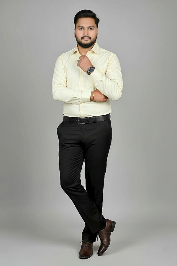 Men's anti-stain formal shirt in lemon by Mafatlal Trendz, front view