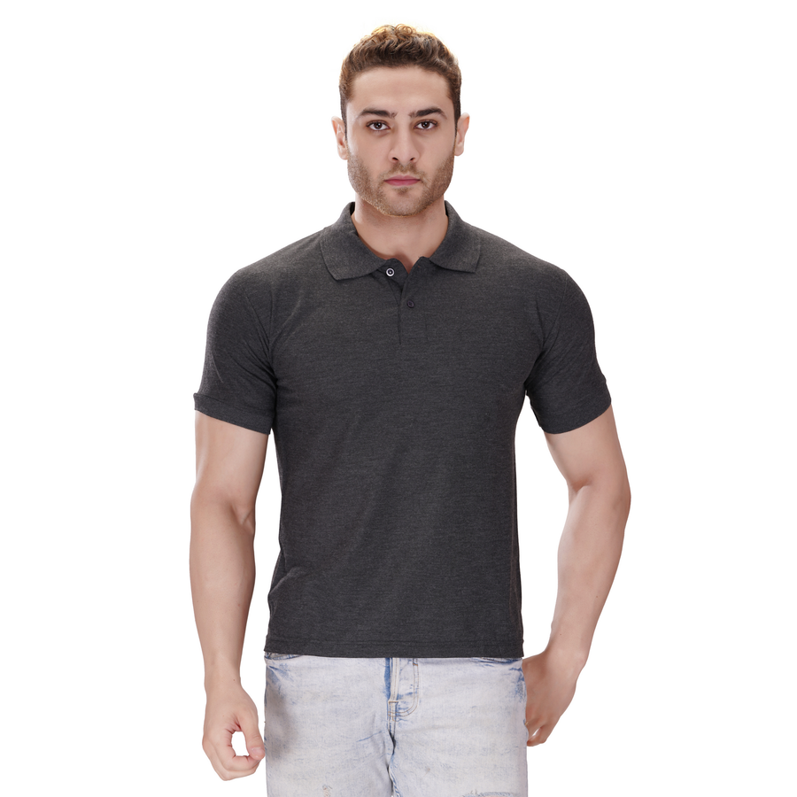 Cotton Polo T-Shirt – Charcoal Melange - Front