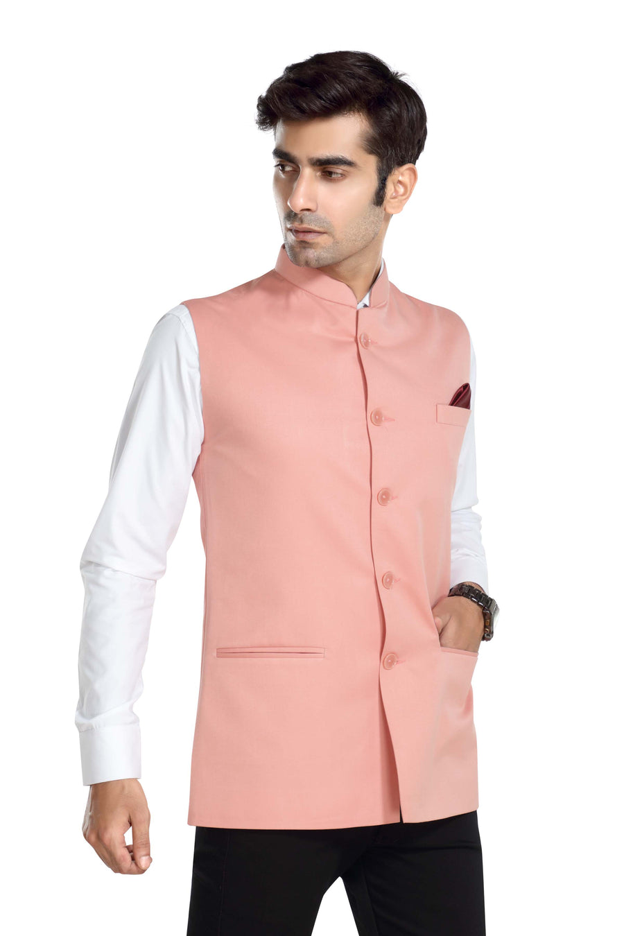 Men's TR Nehru Jacket – Peach - Right Sleeve