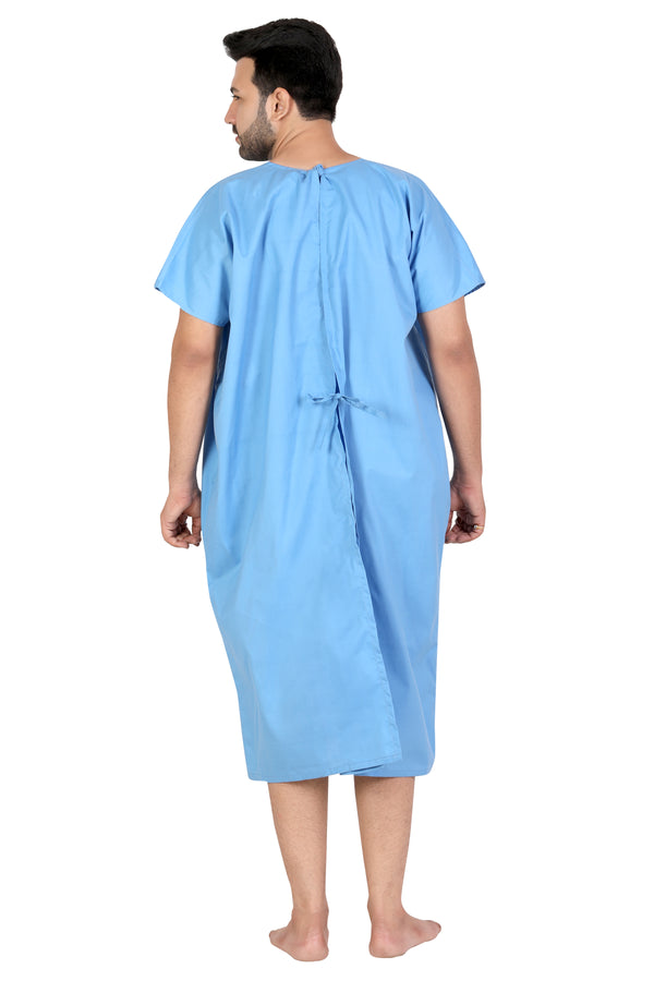 Men's sky blue patient gown – back tie