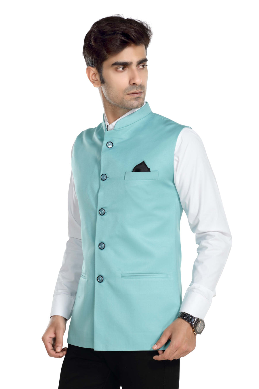 Men's TR Nehru Jacket – Dark Aqua - Left Sleeve