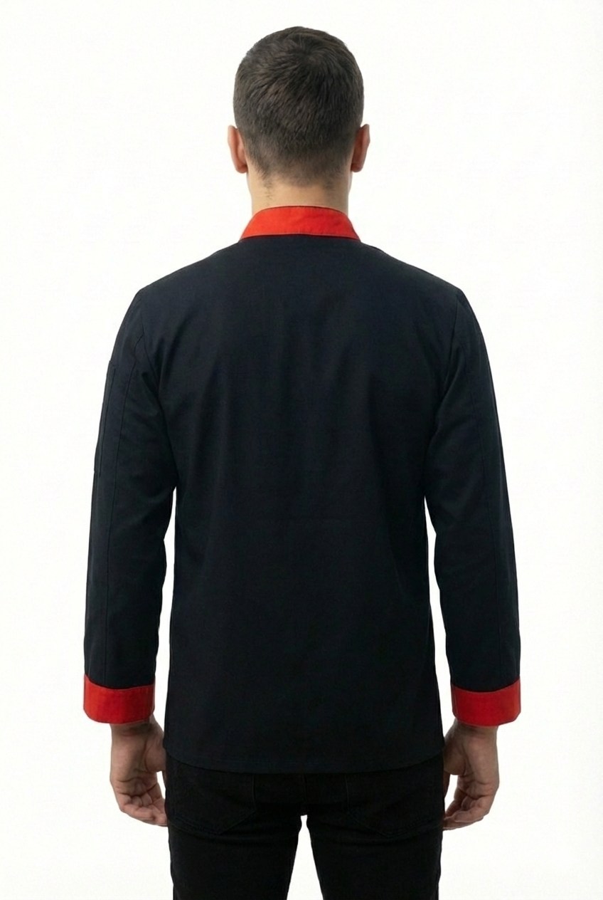 Chef Coat – Black & Red (Style 2) - Front