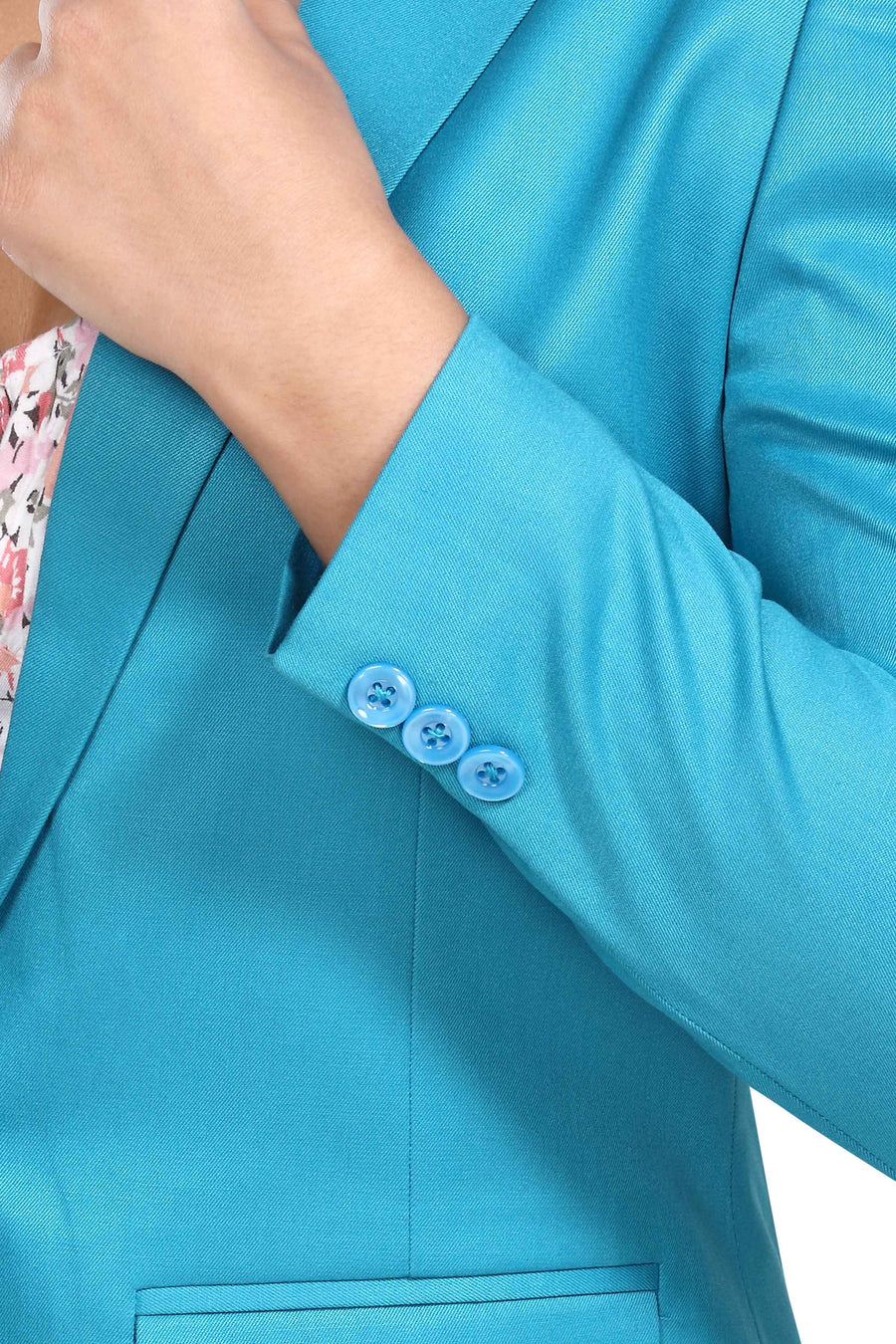 Women's Slim Fit TR Blazer – Turquoise Blue - Right Sleeve