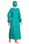 Women's OT Gown Set – Surgical Green, Back Tie, with Cap & Mask – three-quarter view