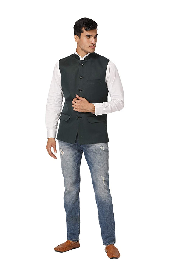 Men's Dark Green TR Nehru jacket – view 2
