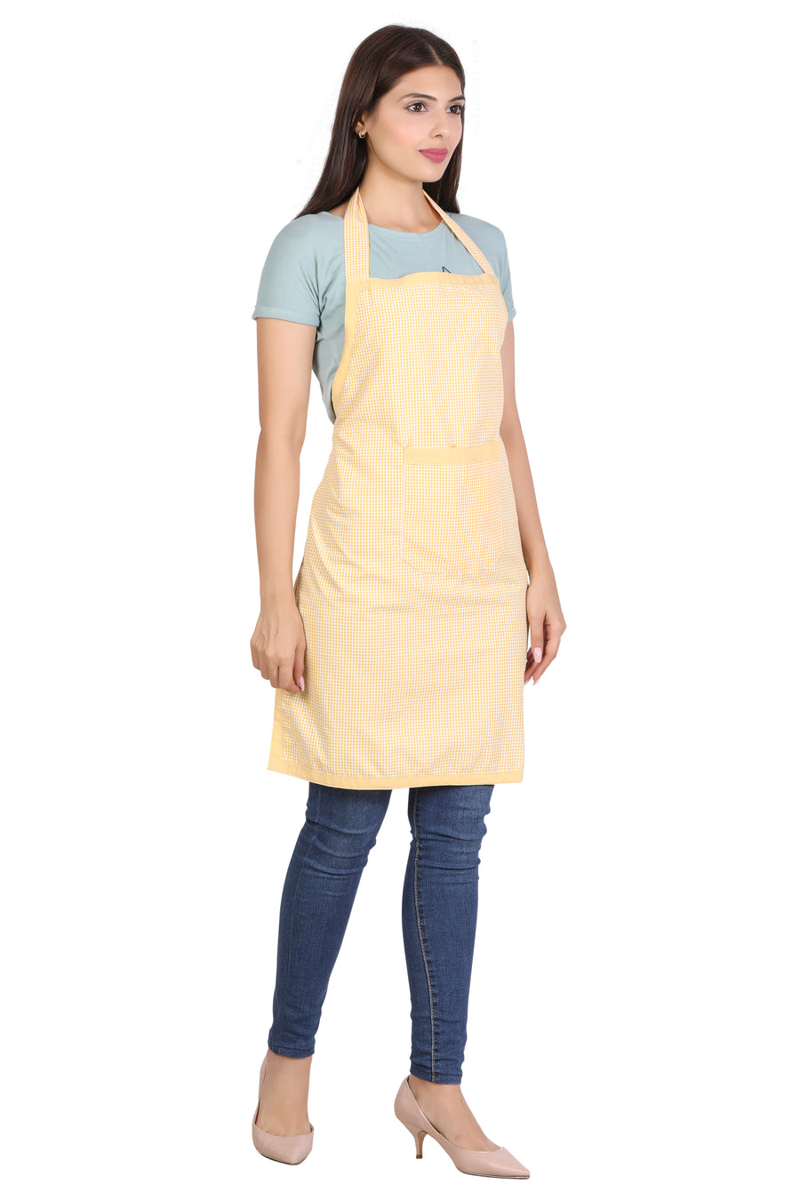 Full Kitchen Apron – Lemon Yellow Checks - Back