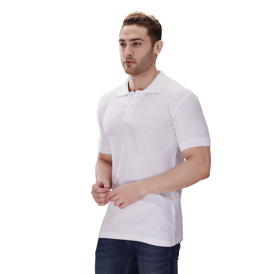 Cotton Polo T-Shirt – White - Left Sleeve
