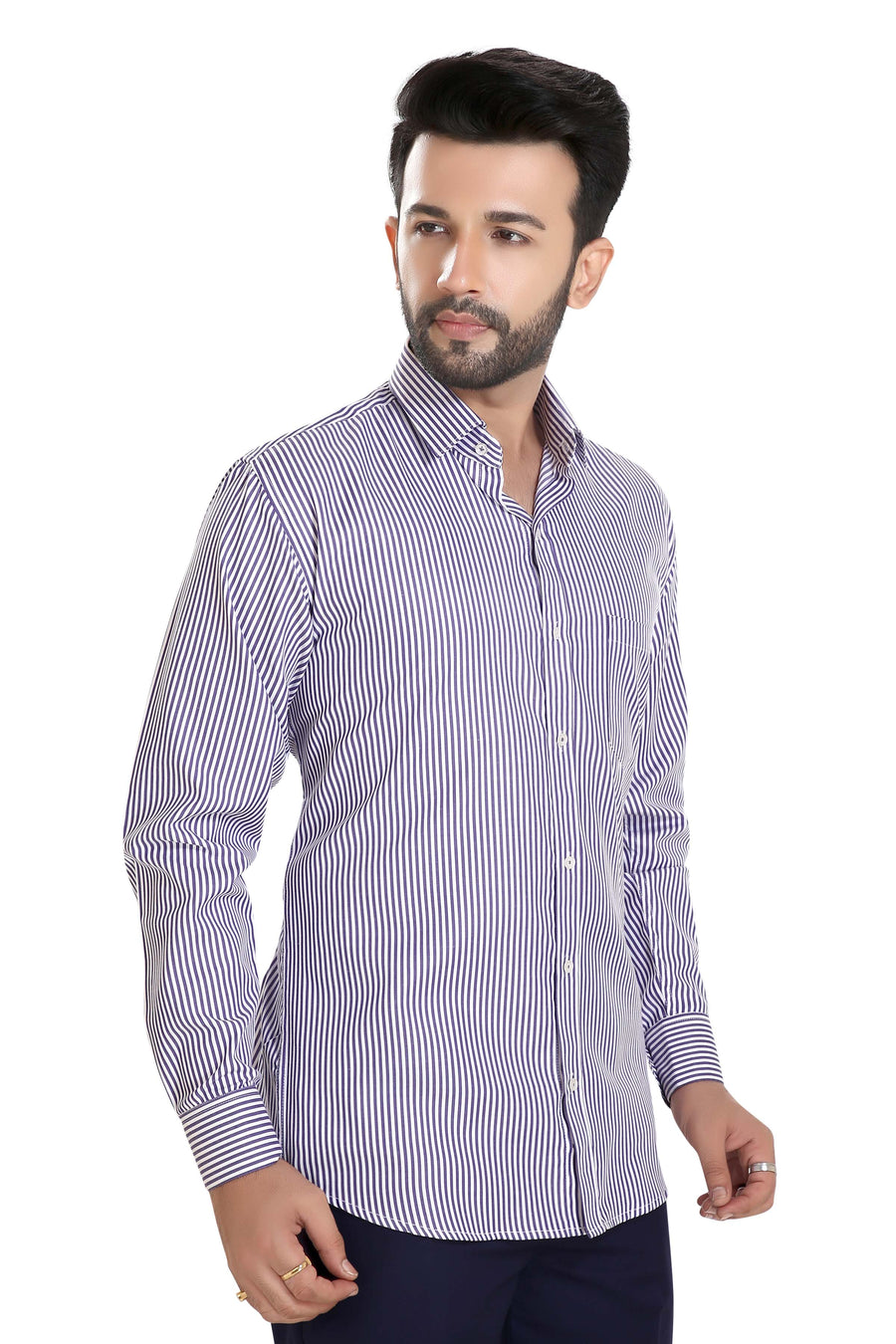 Men's Striped Formal Shirt – Purple - Right Sleeve