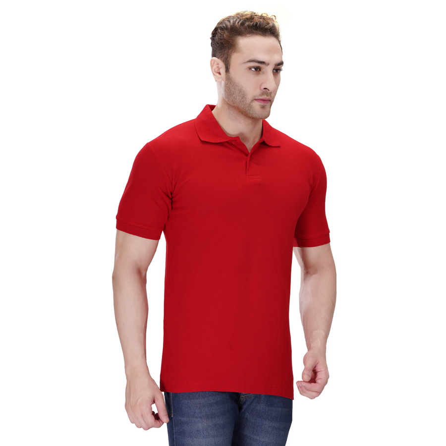 Cotton Polo T-Shirt – Red - Left Sleeve