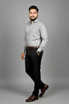 Man wearing grey fil-a-fil formal shirt, Mafatlal Trendz TSFF03