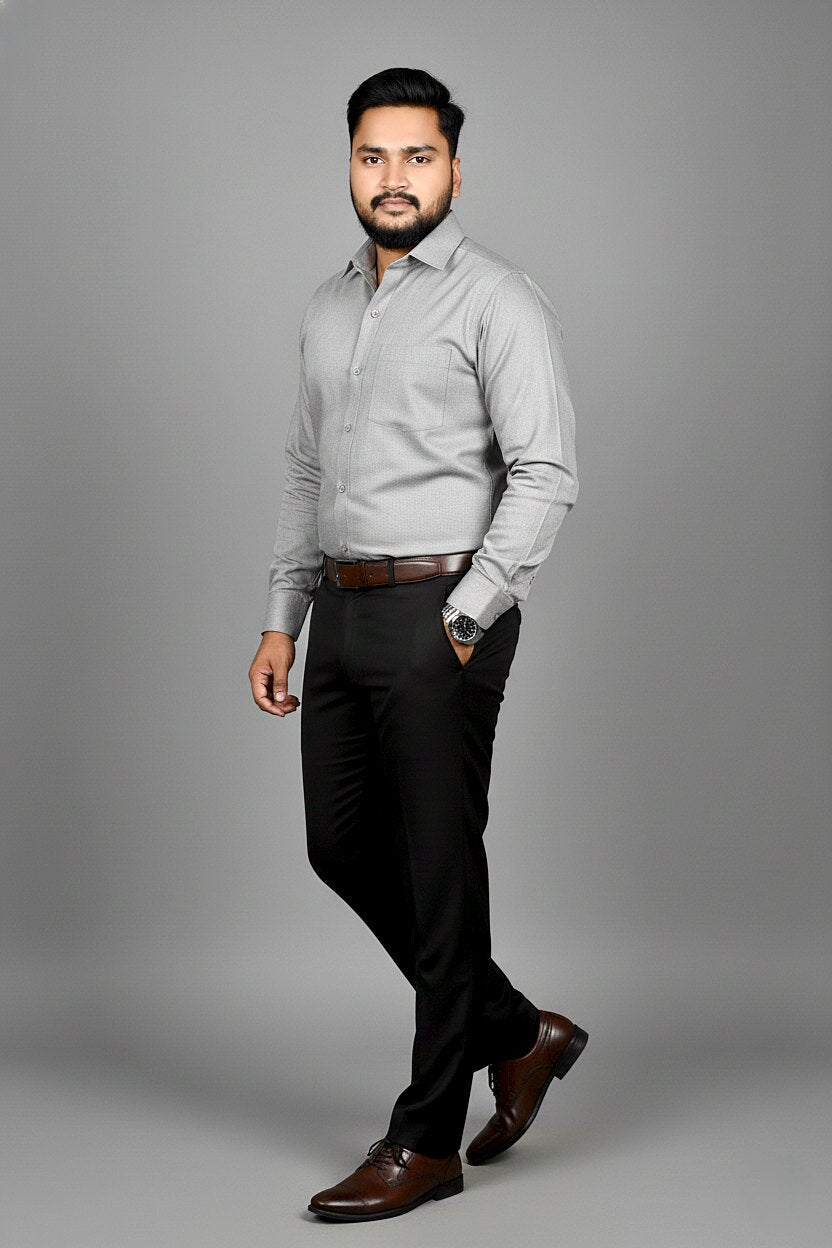 Men's Fil-a-Fil Formal Shirt – Grey - Right Sleeve