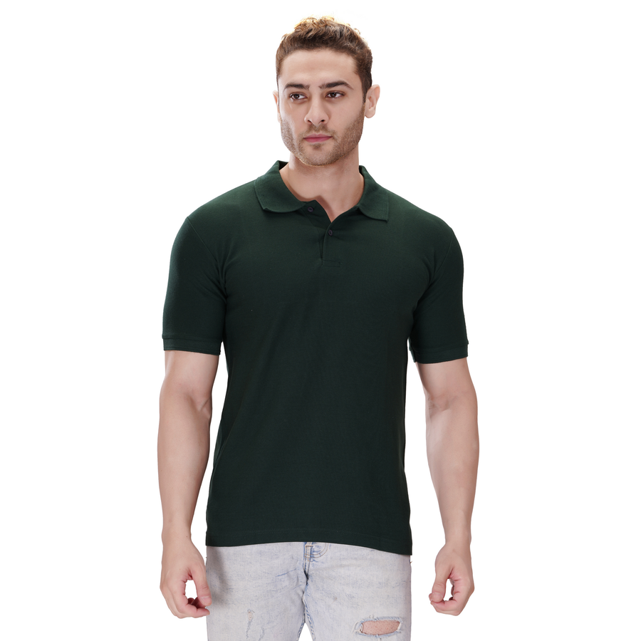 Cotton Polo T-Shirt – Bottle Green - Front