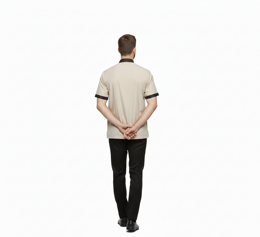 Half Sleeve Waiter Uniform – Cream & Coffee Brown - Right Sleeve