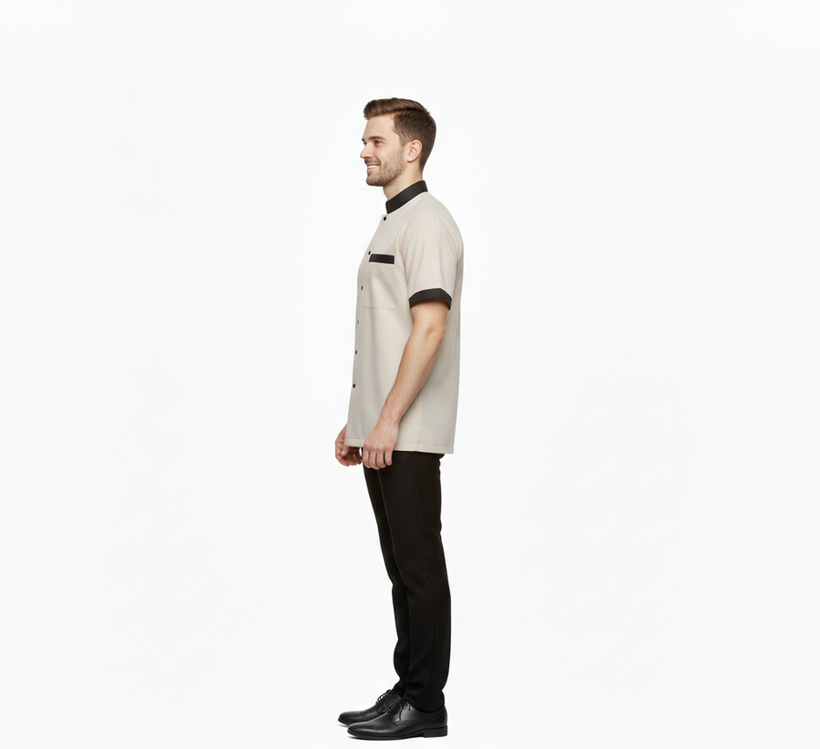 Half Sleeve Waiter Uniform – Cream & Coffee Brown - Left Sleeve